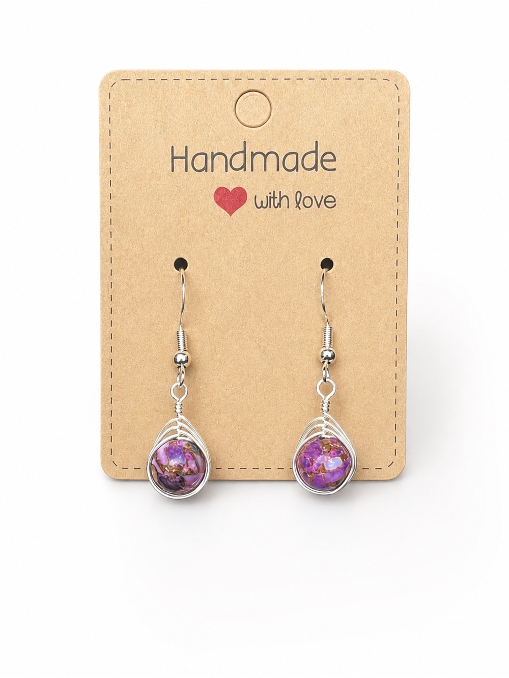Purple Impression Jasper Wire Wrapped Earrings